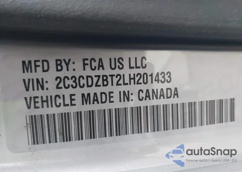 2020 Dodge Challenger R/T z USA, uszkodzony, nr VIN 2C3CDZBT2LH201433